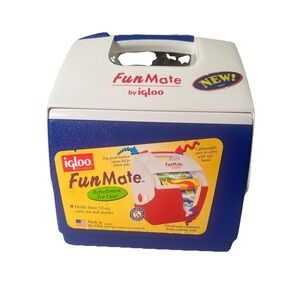 Vintage Igloo Fun Mate Cooler  Travel Lunchbox 2.4L Blue White Insulated 1995